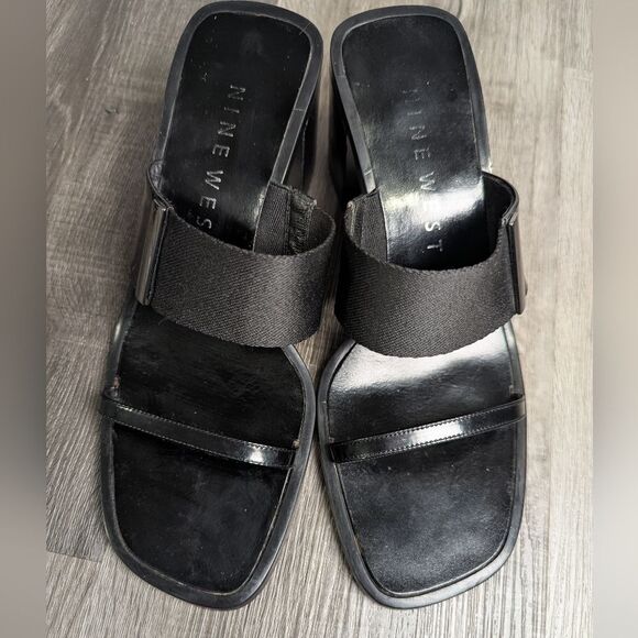 Vintage Nine West Esmeralda Black strappy square toe block heel sandal women 7.5 - Picture 6 of 8